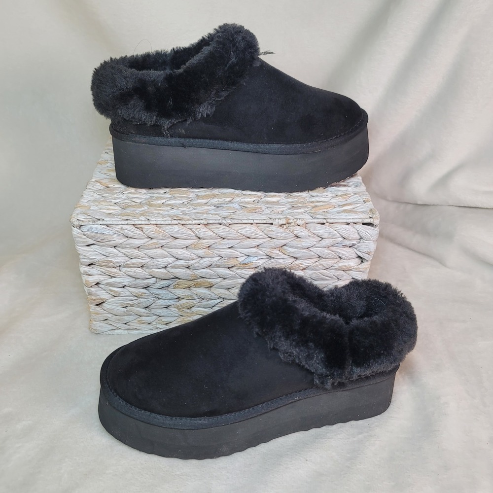Slip On Faux Fur Lined Faux Suede Platform Slippers Goth Whimsigoth Retro Size 8